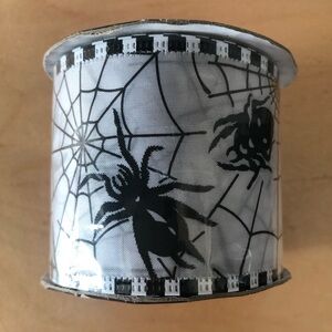 Halloween Spider Web Wire Edged Ribbon Black White  9 ft.